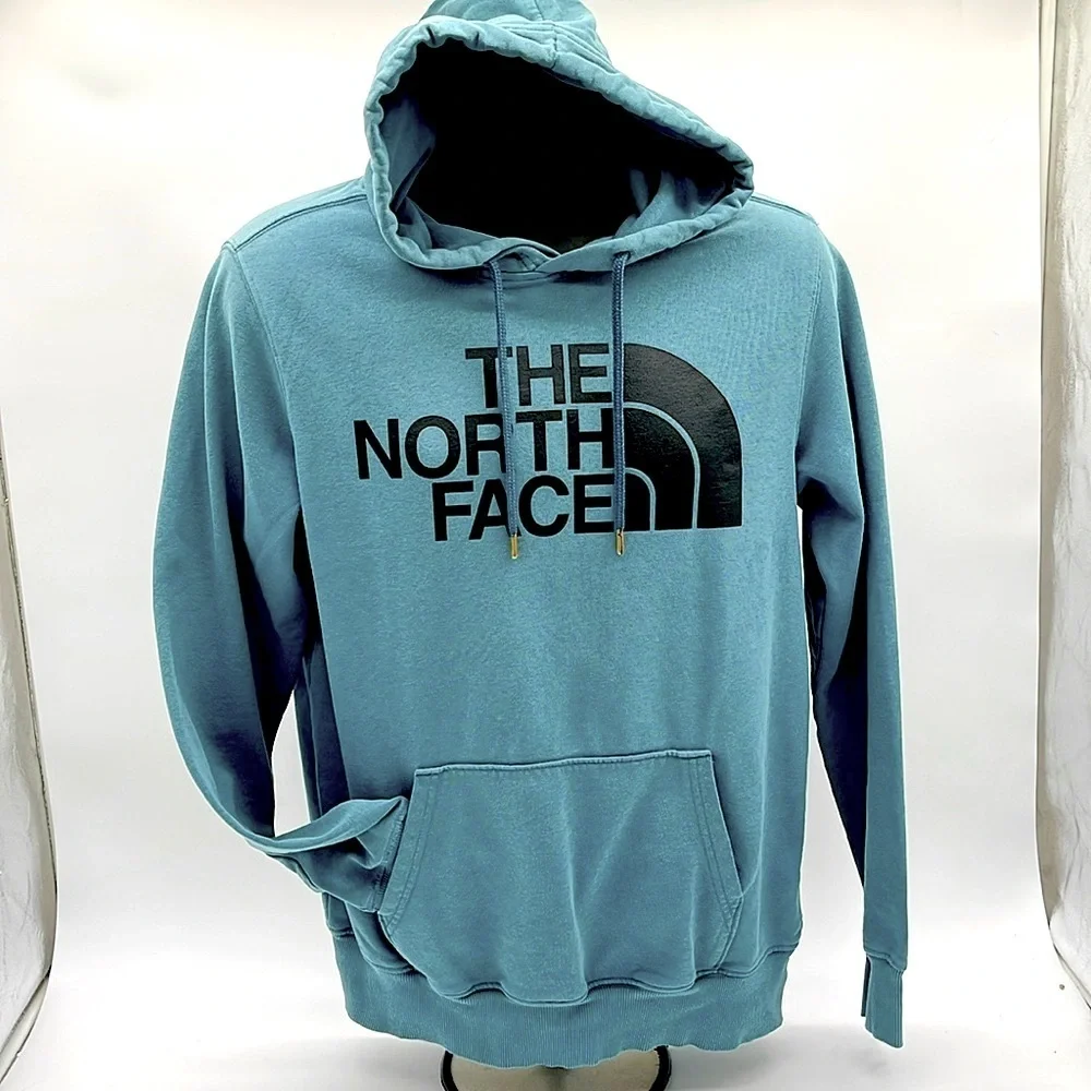 The North Face Hoodie Men's Medium Blue Teal  Half Dome Logo Sweatshirt